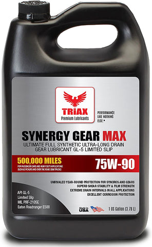 Triax Synergy Gear MAX 75W90 GL-5 Limited Slip - Ultra Long Drain 500k Miles. Manual Transmission, Gear/Differential Lubricant. (1 Gallon)