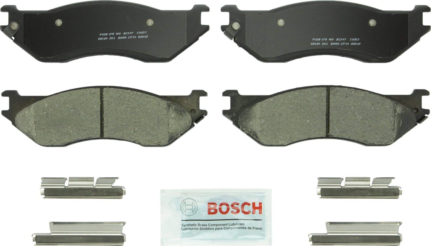 Bosch BC897 QuietCast Premium Ceramic Disc Brake Pad Set For 2002-2005 Dodge Ram 1500 (Front) and 2006 Dodge Ram SRT-10 (Rear)