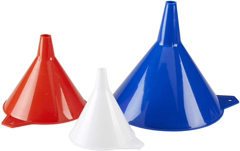 KarZone All Purpose Automotive Funnels - Red, White, Blue - Oil, Gas, Lubricants and Fluids