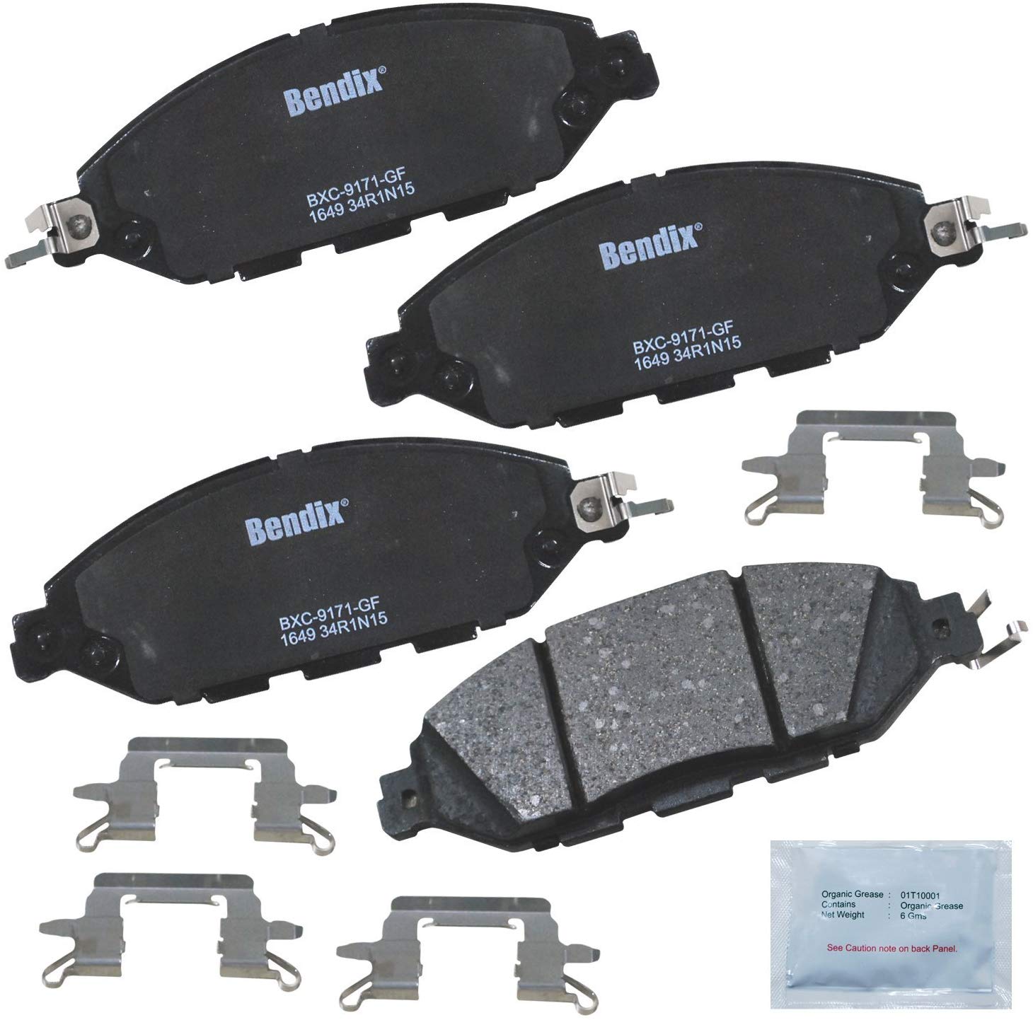 Bendix Premium Copper Free CFC1649 Premium Copper Free Ceramic Brake Pad (with Installation Hardware Front)