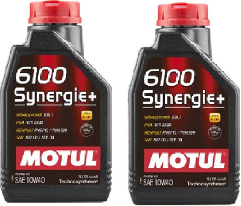 Motul 108646 Set of 2 6100 Synergie+ 10W-40 Motor Oil 1-Liter Bottles