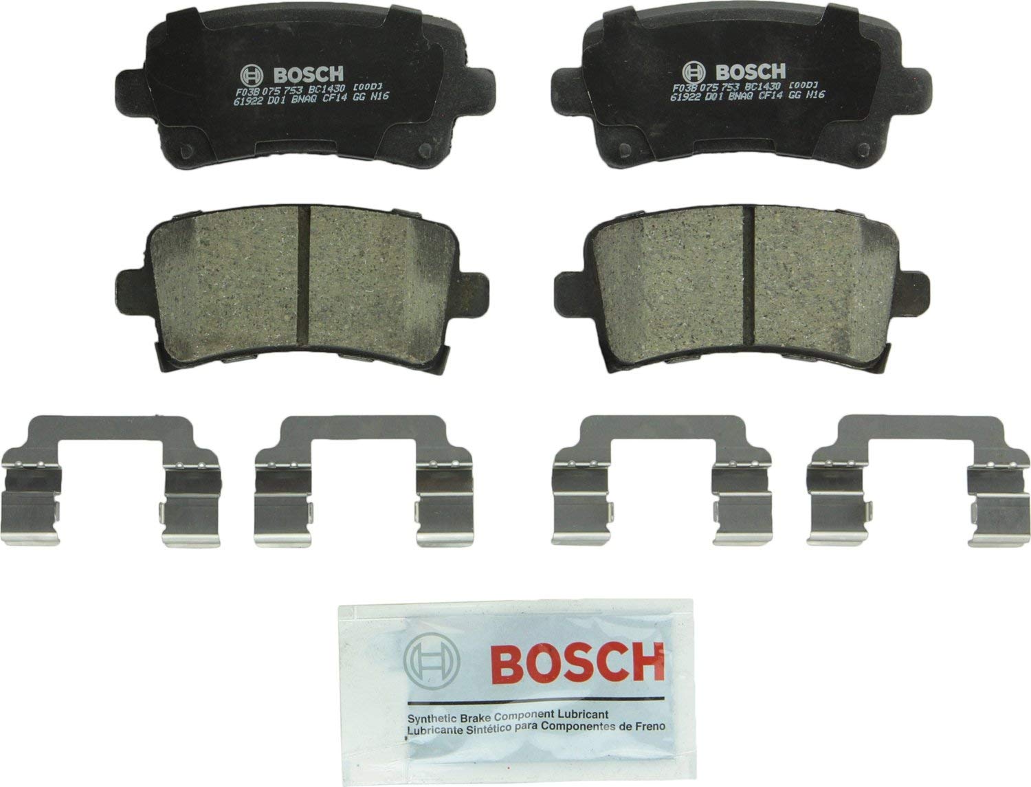 Bosch BC1430 QuietCast Premium Ceramic Disc Brake Pad Set For Select Buick Allure, LaCrosse, Regal; Cadillac XTS; Chevrolet Impala, Malibu; Saab 9-5; Rear