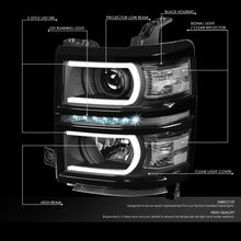 For 14-15 Chevy Silverado 1500 Pair LED DRL+U Tube Bar Projector Headlight/Lamp (Black Housing/Clear Corner)