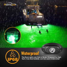 Partsam 8 Pods LED Rock Light Kits Compatible with Jeep TJ JK F150 F250 Truck Boat Lamp Camper RV ATV UTV RZR Ranger Yamaha Viking Teryx Mule Under Body Glow Footwell Fender Wheeler (Green 8PCS)