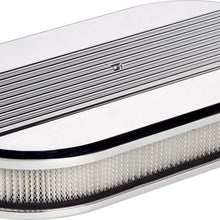 NEW BILLET SPECIALTIES RIBBED POLISHED ALUMINUM LARGE OVAL AIR CLEANER ASSEMBLY, 15" LONG X 8 1/2" WIDE X 3" TALL WITH K&N LIFETIME FILTER ELEMENT & STAINLESS STEEL HARDWARE