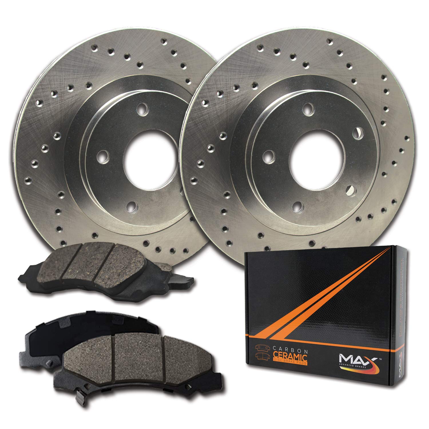 Max Brakes Rear Performance Brake Kit [ Premium Cross Drilled Rotors + Ceramic Pads ] KT084722 Fits: 2008-2015 Toyota Sequoia Tundra Land Cruiser | 2008-2011 2013-2015 Lexus LX570