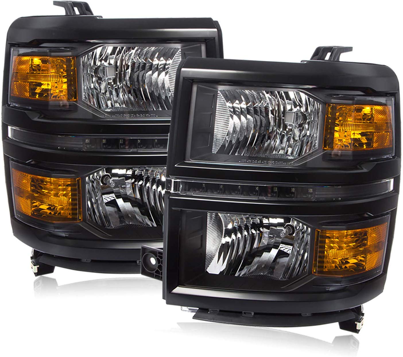 For 14-16 Chevy Silverado 1500 LED Black lens Pair Headlights Headlamps Amber Reflector Lamp