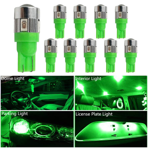 HOCOLO 10x T10 198 194 168 912 921 W5W 2825 Green Color Color High Power LED Bulbs For Interior Dome/Map/License Plate/Parking/Door/Trunk Lights (10pcs T10 6-SMD, Green)