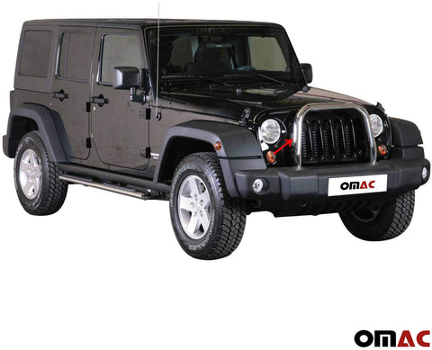 OMAC Auto Accessories Bull Bar | Stainless Steel Front Bumper Protector | Silver Grill Guard Fits for Jeep Wrangler 2007-2017