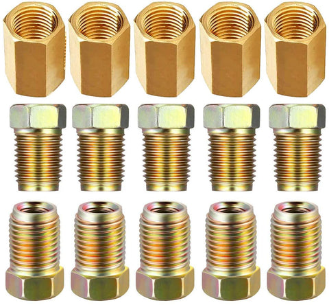 15 Pieces Brake Line Fittings (5 Unions, 10 Nuts) - Muhize 3/8' - 24 Threads Assortment for 3/16' Brake Line Tube