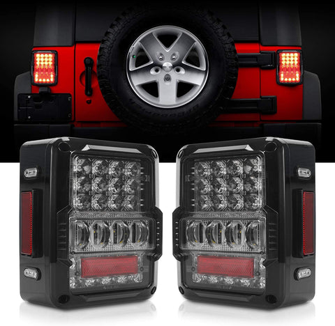 DOT Approved 4D LED Tail Lights for 2007-2017 Jeep Wrangler JK Brake Reverse Light Rear Back Up Lights Daytime Running Lamps,EMC Build-in