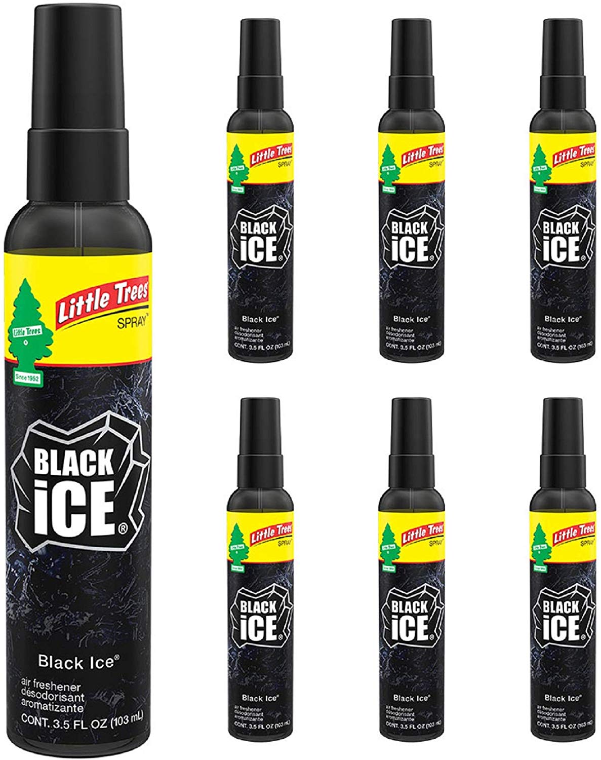 Little Trees Black Ice Car Air Freshener | Spray Provides a Long-Lasting Scent for Auto or Home | On-The-go Freshness, 6 Pack