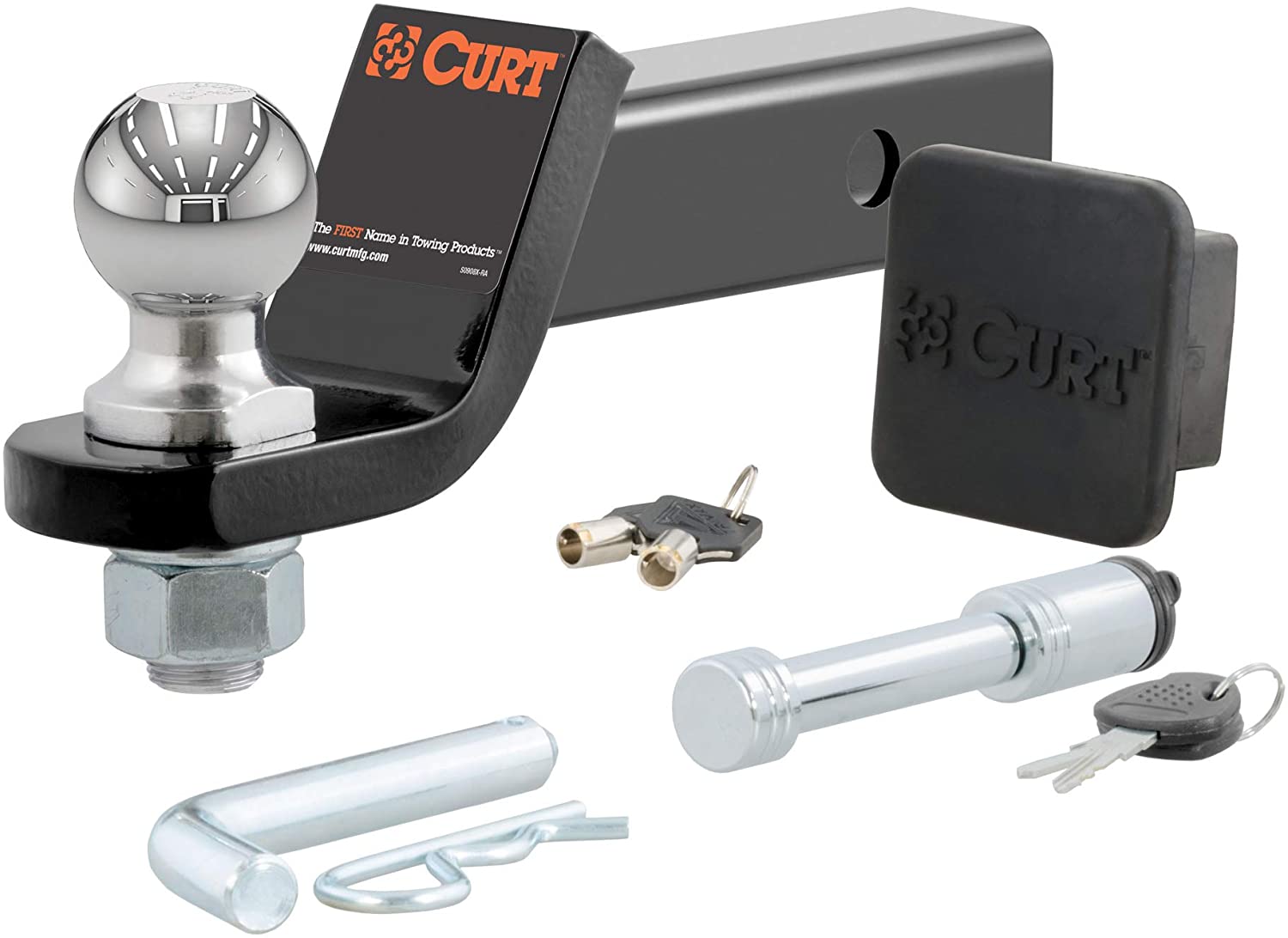 CURT 45534 Trailer Hitch Ball Mount with 2-Inch Trailer Ball & Hitch Lock, Fits 2-Inch Receiver, 7,500 lbs. GTW, 2-Inch Drop