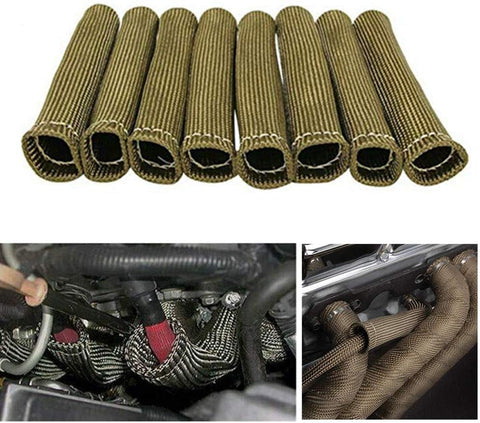 Spark Plug Protect Boot 1800 Degree Heat Shield Thermal Protection Insulator Titanium Sleeve Spark Plug Wire Boots for Car Truck-8pcs-black
