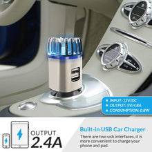 ZERLA Car Air Purifier, Car Air Freshener and 2-in-1 Ionic Air Purifier / 4.8A Metal Dual USB Ports - Remove Dust, Pollen, Smoke and Bad Odors