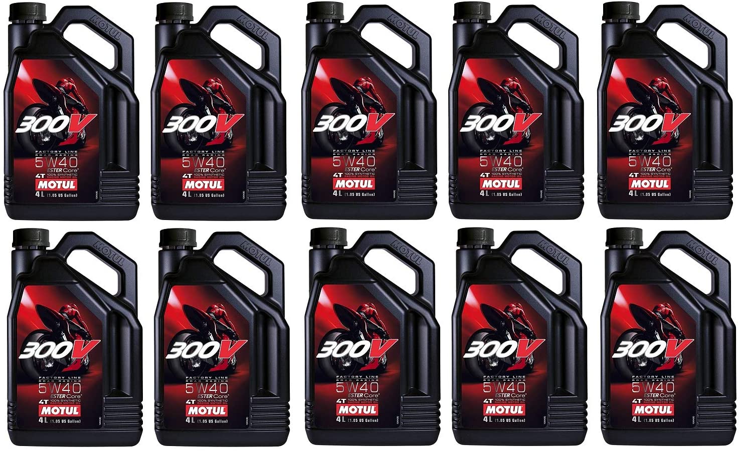 Motul 104115 Set of 10 300V Road Racing 5W-40 Motor Oil 1-Gallon Bottles