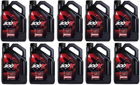 Motul 104115 Set of 10 300V Road Racing 5W-40 Motor Oil 1-Gallon Bottles