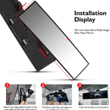 ELUTO Wide Angle Rear View Mirror Car Rear View Mirror Universal Convex Curve Rear View Mirror Clip on Original Mirror 12'' (305mm) for Cars SUV Trucks