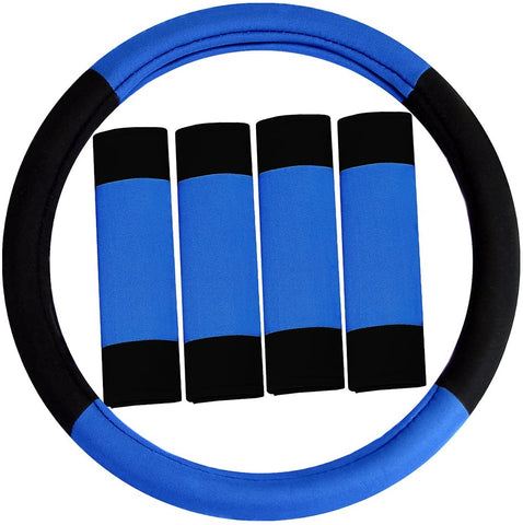 FH Group FH2033BLUE Steering Wheel Cover (Modernistic and Seat Belt Pads Combo Set Blue)