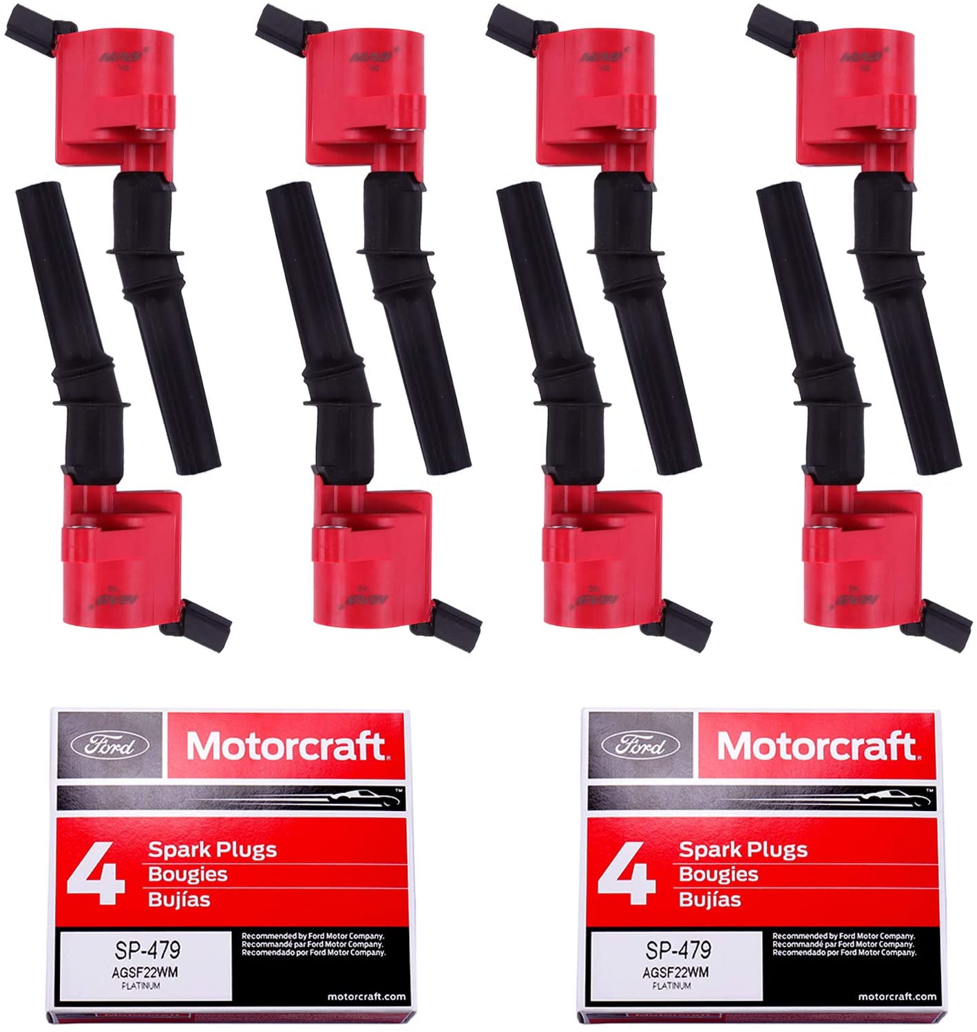 8pcs MAS Ignition Coil DG508 & 8 pcs Motorcraft Spark Plug SP479 Compatible With Ford 4.6L 5.4L V8 CROWN VICTORIA EXPEDITION F-150 F-250 MUSTANG LINCOLN MERCURY EXPLORER