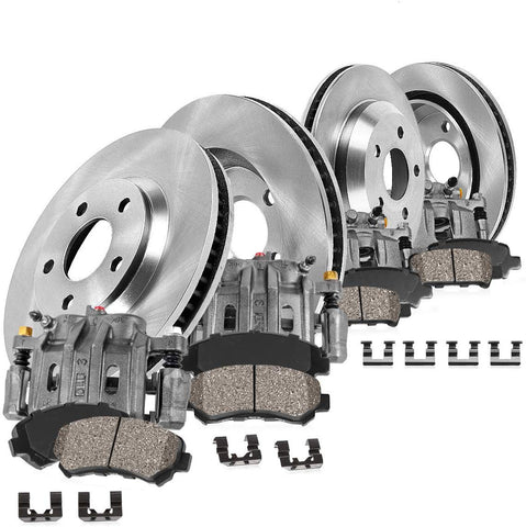 CCK01664 FRONT + REAR OE [4] Calipers + [4] Rotors + Quiet Low Dust [8] Ceramic Pads Premium Kit