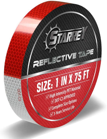 Starrey High Intensity Reflective Tape 1 Inch X 75 FT DOT-C2 Approved Red White Waterproof Conspicuity Trailer Safety Reflector for Vehicles Trucks