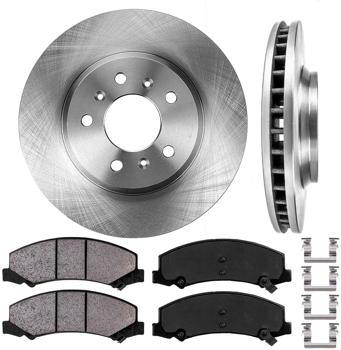 CRK13742 FRONT 303mm Premium 5 Lug [2] Brake Rotors + [4] Ceramic Pads + Clips [fit Chevy Impala Monte Carlo Lucerne]