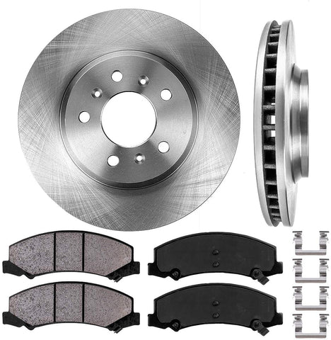CRK13742 FRONT 303mm Premium 5 Lug [2] Brake Rotors + [4] Ceramic Pads + Clips [fit Chevy Impala Monte Carlo Lucerne]