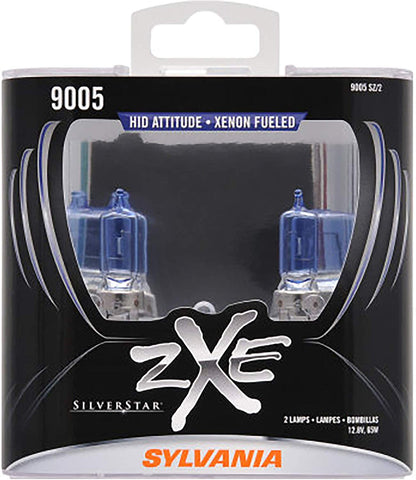 SYLVANIA - 9005 (HB3) SilverStar zXe High Performance Halogen Headlight Bulb - Bright White Light Output, HID Attitude, Xenon Fueled Technology (Contains 2 Bulbs)