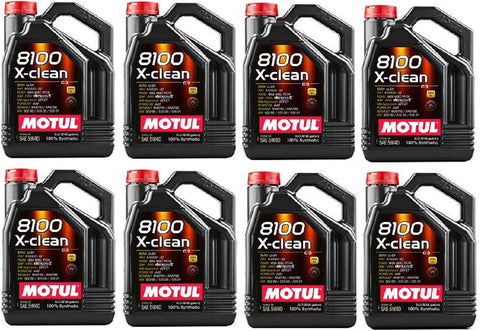 Motul 102051 Set of 8 8100 X-Clean 5W-40 Motor Oil 5-Liter Bottles