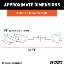 CURT 80136 43-7/8-Inch Vinyl-Coated Trailer Safety Cables, 3/8-In Snap Hooks, 3,500 lbs Break Strength, 2-Pack