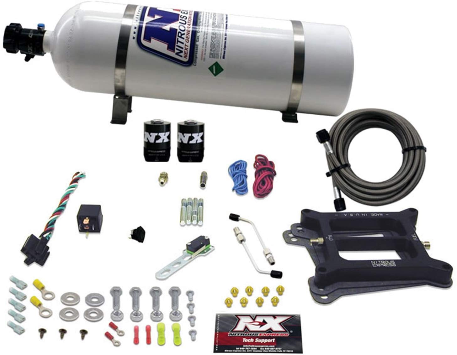 Nitrous Express 50045-15 4150 100-500 HP 4-BBL Alcohol Conventional Pro Power Plate System with 15 lbs. Bottle