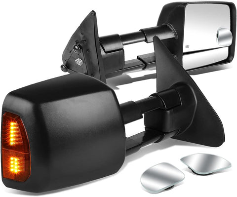 Replacement for Tundra Black Manual Folding w/Amber LED Signal Towing+Adjustable Blind Spot Mirror