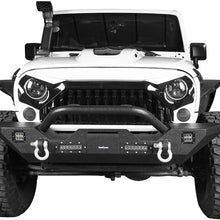 Hooke Road Front Bumper with Winch Plate & 4X LED Lights & D-Rings for 07-18 Jeep Wrangler JK & Unlimited