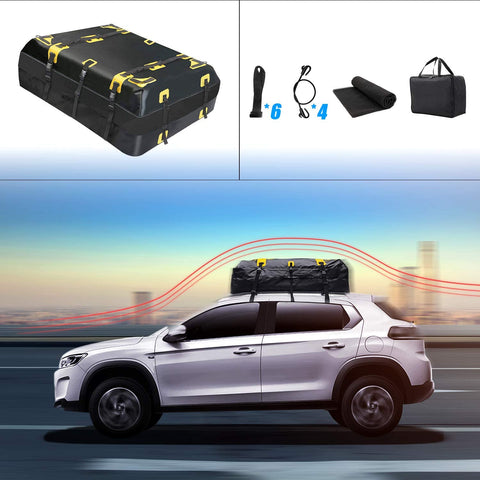 19 Cubic Feet Car Rooftop Cargo Carrier Bag, Waterproof Car Roof Bag, Soft Roof Top Luggage Bag for All Vechicles with or Without Racks - with Waterproof Zip, Storage Bag, Anti-Slip Mat & 6 Door Hooks