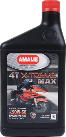 Amalie (160-60696-56-12PK) 4T X-treme Max MC 20W-50 Motor Oil - 1 Quart Bottle, (Pack of 12)