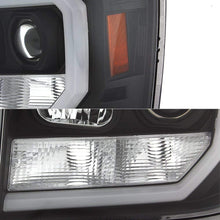 For 2007-2014 GMC Sierra 1500 2500 3500 LED [C-Tube Bar] Black Projector Headlight Driver Left + Passenger Rligh Pair