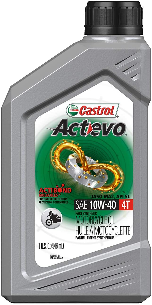 Castrol 06130 Actevo 10W-40 Part Synthetic 4T Motorcycle Oil - 1 Quart Bottle, (Pack of 6)