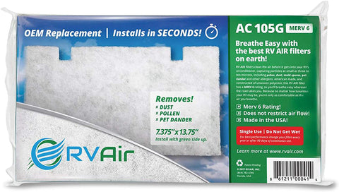 RV Air AC 105G | Made in USA Replacement RV AC Filter for Dometic 3313107.103/3105012.003 | Replace Standard RV Air Conditioner Filters for Better Airflow and Cleaner Air | MERV 6 Rated - 1 Filter