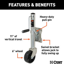 CURT 28113 Marine Boat Trailer Jack with 6-Inch Wheel, 1,200 lbs. 11 Inches Vertical Travel