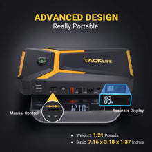 TACKLIFE T8-Newer Model 800A Peak 18000mAh Car Jump Starter with LCD Display (up to 7.0L Gas, 5.5L Diesel Engine), 12V Auto Battery Booster with Smart Jumper Cable, Quick Charger(Yellow)