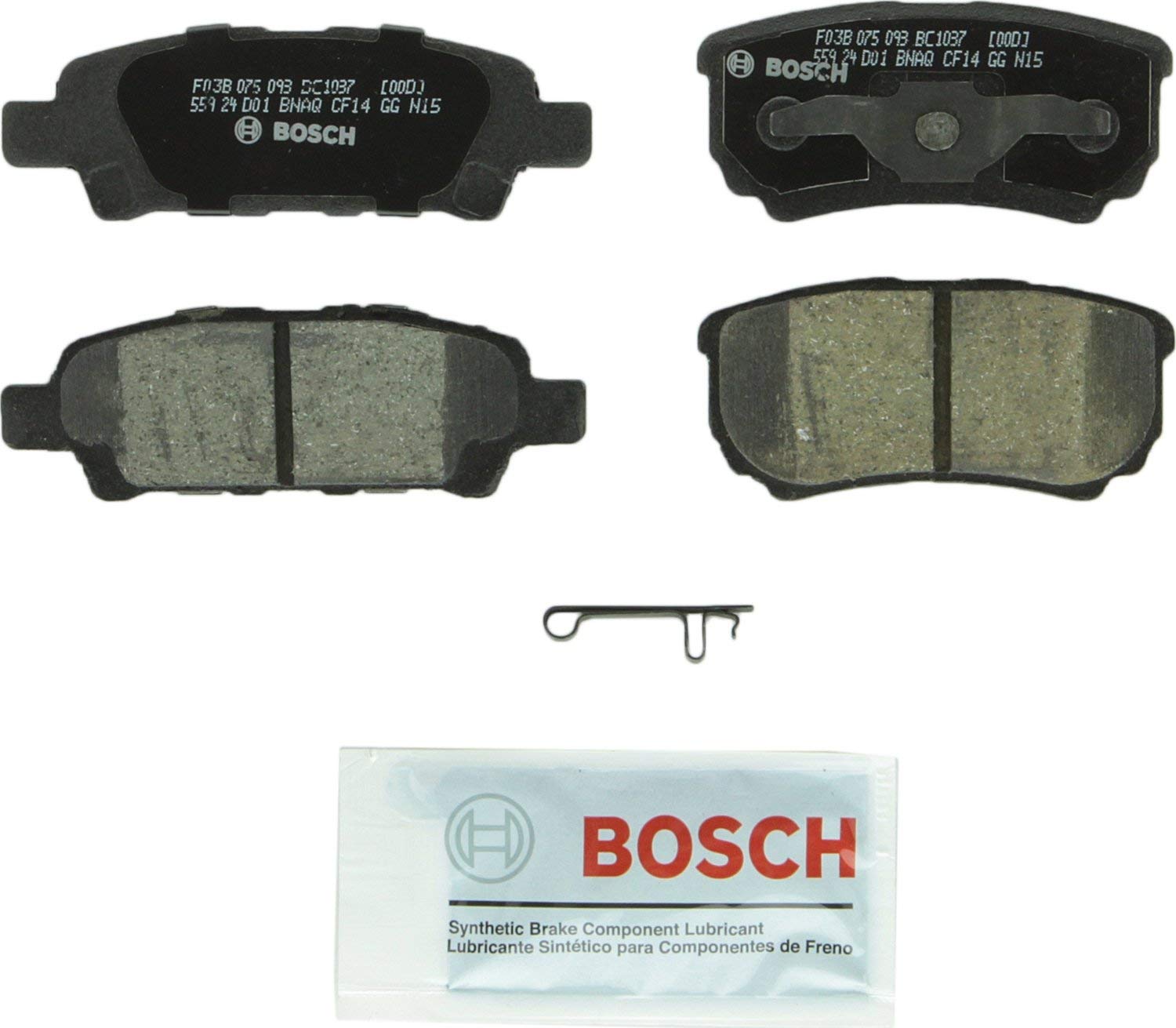 Bosch BC1037 QuietCast Premium Ceramic Disc Brake Pad Set For Select Chrysler 200, Sebring; Dodge Avenger, Caliber; Jeep Compass, Patriot; Mitsubishi Lancer, Outlander; Rear