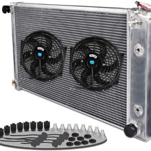 Full Aluminum Radiator With 2x 10" Black Electric Cooling Fan Kit Replacement for CHEVY C/K SERIES C10/K10 PICKUP L6/V8 1973-1980