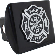 AMG Auto Emblems Support Firefighters Metal Emblem (Chrome & Black) on Black Metal Hitch Cover Fire