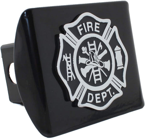 AMG Auto Emblems Support Firefighters Metal Emblem (Chrome & Black) on Black Metal Hitch Cover Fire