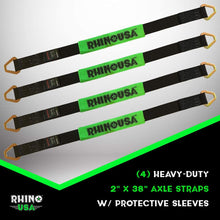 Rhino USA Axle Tie Down Straps (4-Pack) 2" x 38" - Lab Tested 11,128lb. Break Strength - Heavy Duty Protective Sleeves & D Rings to Ensure Peace of Mind - Used for Car, Truck, Trailer, UTV & More!