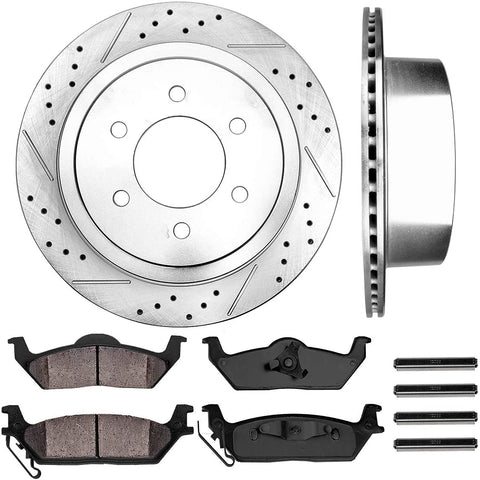 Callahan CDS02041 REAR 348 mm Premium D/S 6 Lug [2] Brake Rotors + Ceramic Brake Pads + Clips [fit Ford F-150 Mark LT]