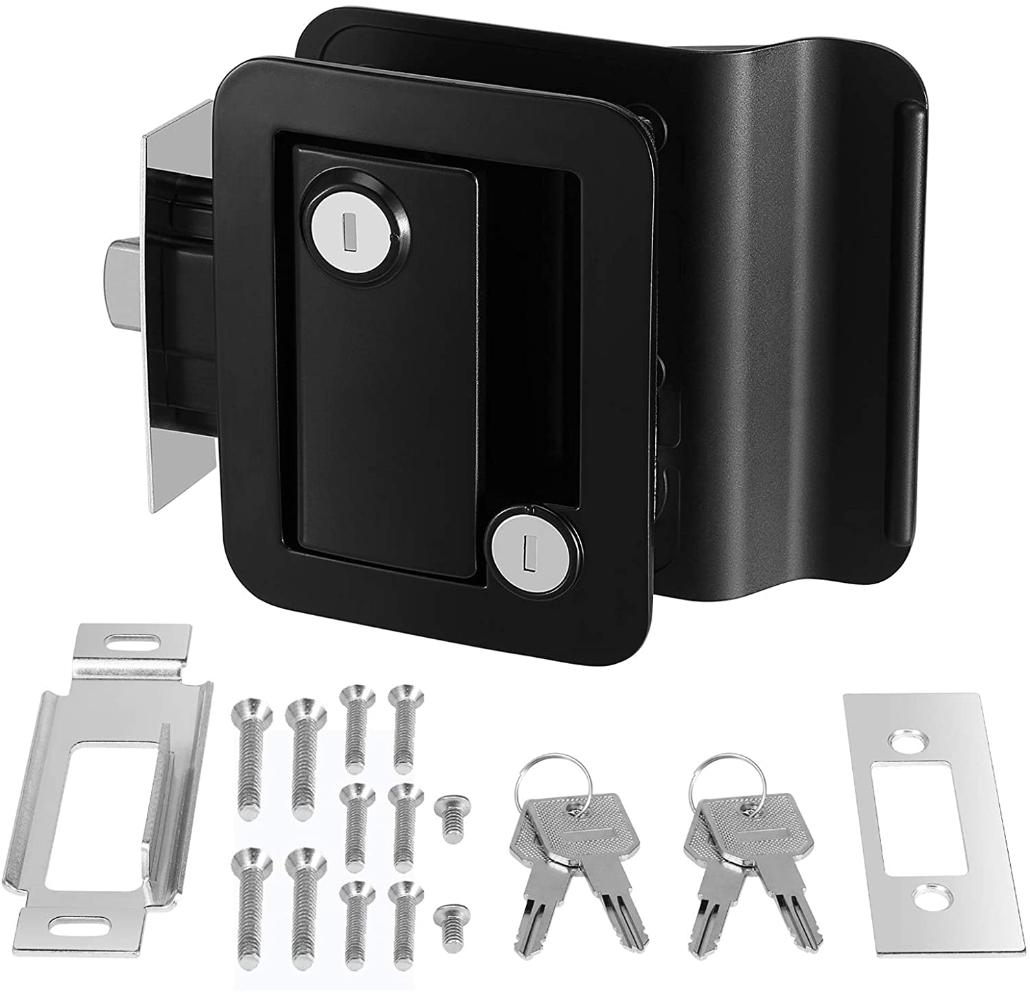 Kohree RV Travel Trailer Entry Door Lock with Paddle Deadbolt, Polar Black Camper Door Latch Handle with Keys RV Door Lock Replacement --Zinc Alloy Security Kit for Camper Horse Trailer Cargo Hauler