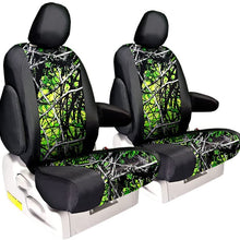Front Seats: ShearComfort Custom Moon Shine Seat Covers for Toyota Corolla (2020-2020) in Toxic Camo Solid for Sport Buckets w/Adjustable Headrests (S, SE, XSE Models Only)