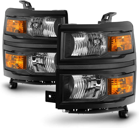 ACANII - For Pair Black 2014-2015 Chevy Silverado 1500 Pickup Headlights Headlamps Driver + Passenger Side